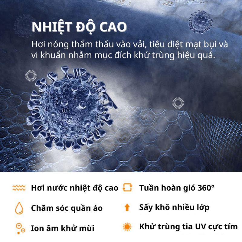 Tủ Sấy Quần Áo HOKU 360 Độ, 1.7M, Gấp Gọn 2 Tầng, Bánh Xe Di Chuyển, Tia UV Khử Khuẩn 99.9% SQA03