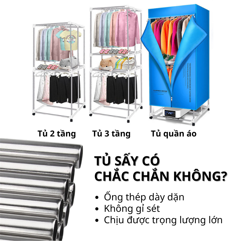 Tủ Sấy Quần Áo HOKU 360 Độ, 1.7M, Gấp Gọn 2 Tầng, Bánh Xe Di Chuyển, Tia UV Khử Khuẩn 99.9% SQA03