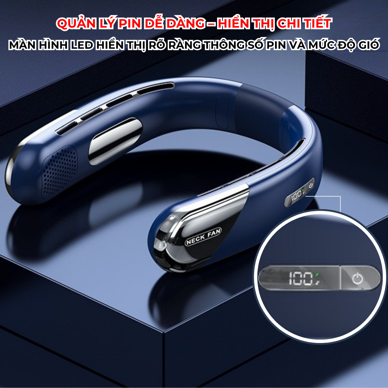 Quạt Đeo Cổ Làm Mát 360 Độ HOKU, 5 Mức Độ Gió, Pin 2400mAh, Sạc Điện, Nhỏ Gọn, Tiện Lợi - QDC05