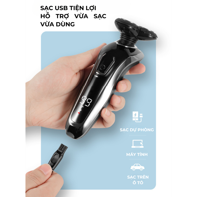 Máy Cạo Râu Mini HOKU Đa Năng 3 Lưỡi Kép, Màn Hình LED, Sạc Nhanh 2 Giờ, Chống Thấm Nước - MCR01