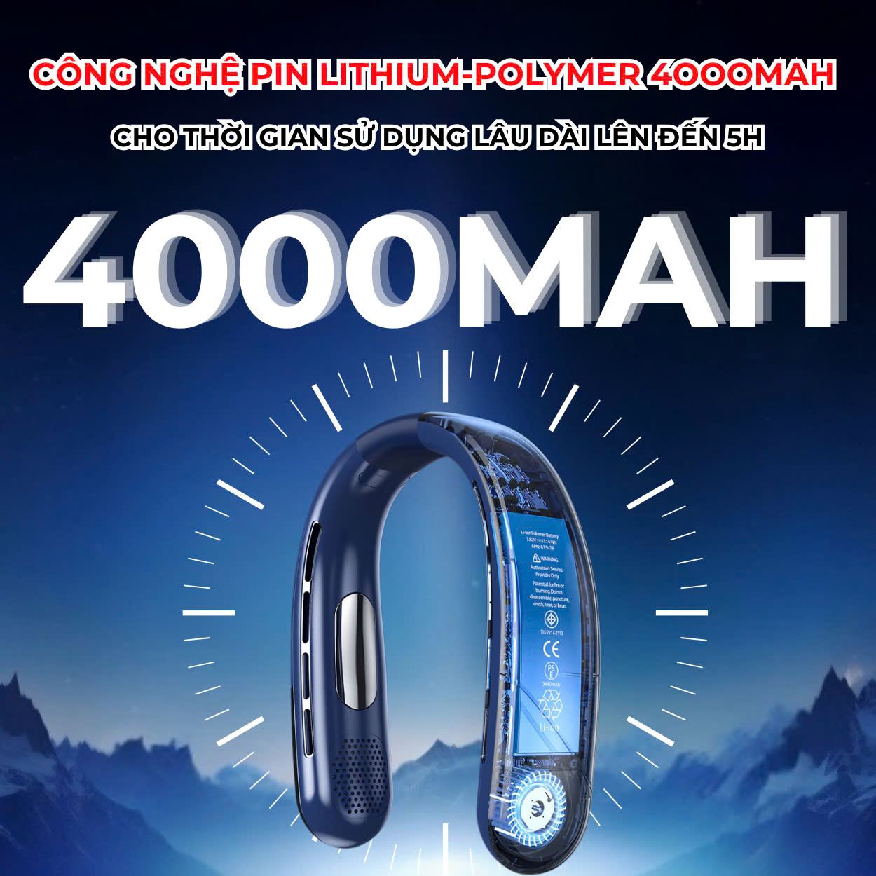 Quạt Đeo Cổ Làm Mát 360 Độ HOKU, 5 Mức Độ Gió, Pin 2400mAh, Sạc Điện, Nhỏ Gọn, Tiện Lợi - QDC05