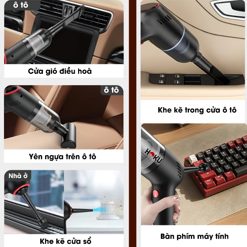 Máy Hút Bụi Cầm Tay Mini không Dây HOKU Đa Năng, Hút Bụi Giường,Ô tô Lực Hút Siêu Mạnh 20.000PA Thiết Kế Nhỏ Gọn MHB02