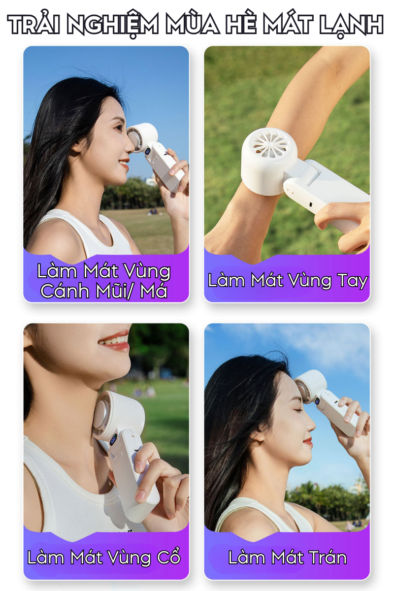 Quạt Tích Điện Cầm Tay HOKU Làm Mát Nhanh Chóng, 100 Cấp Độ Gió, Gấp Gọn, Tốc Độ Gió Siêu Mạnh-QCT09
