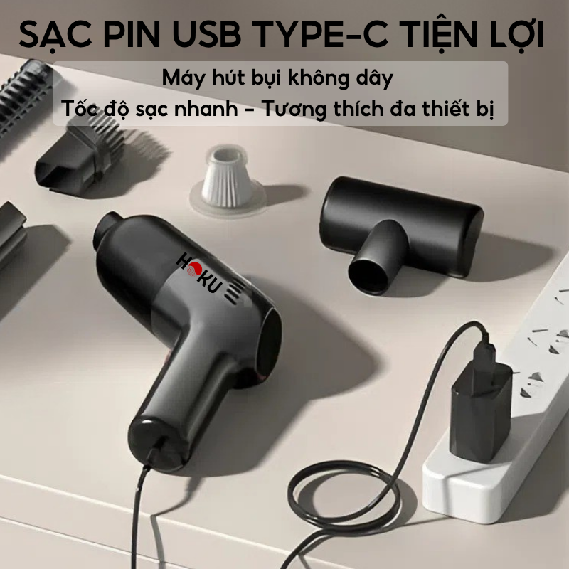 Máy Hút Bụi Cầm Tay Mini không Dây HOKU Đa Năng, Hút Bụi Giường,Ô tô Lực Hút Siêu Mạnh 20.000PA Thiết Kế Nhỏ Gọn MHB02