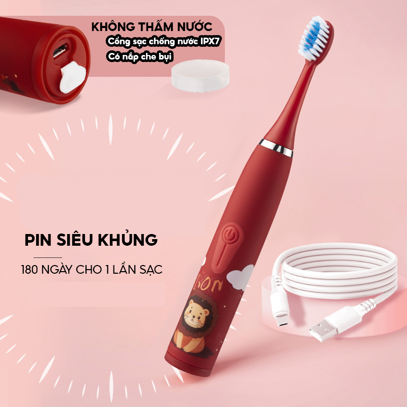 Bàn Chải Điện Cho Bé HOKU 4 Chế Độ, Đánh Sạch Răng, Chải Tự Động, Lông Bàn Chải Mềm Mại - BCD05