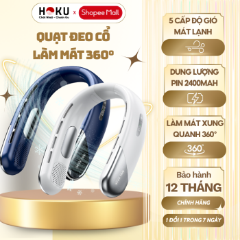 Quạt Đeo Cổ Làm Mát 360 Độ HOKU, 5 Mức Độ Gió, Pin 2400mAh, Sạc Điện, Nhỏ Gọn, Tiện Lợi - QDC05